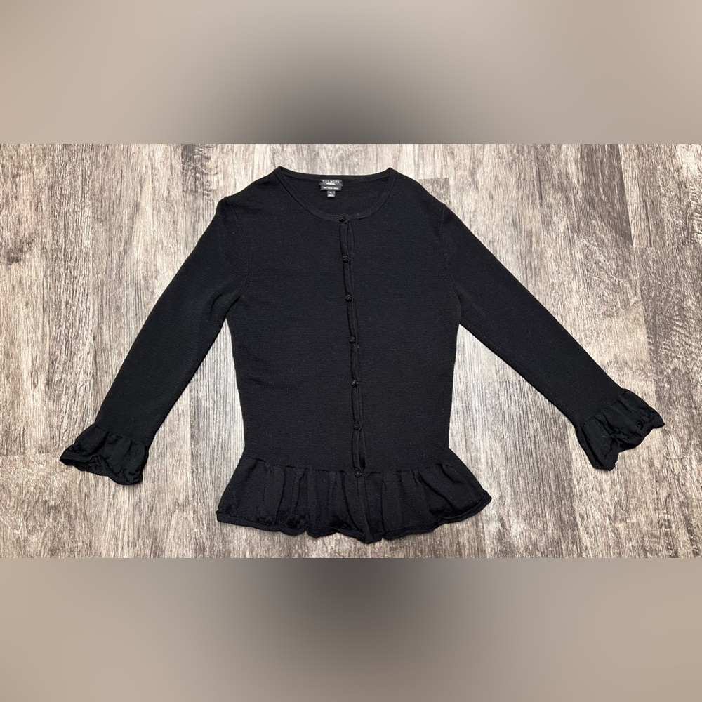 TALBOTS Italian MERINO Wool PEPLUM Cardigan SWEATER